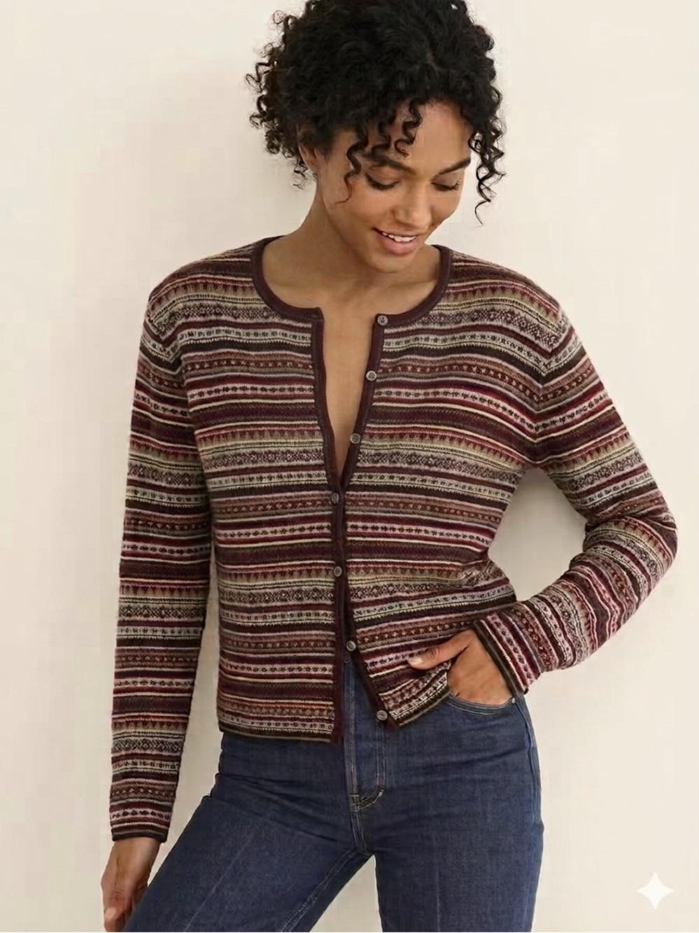 Rafael Sport XL Lambswool Blend Knit Fair Isle Button-Front Cardigan Sweater